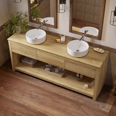 Meuble-lavabo autoportant 48 po avec trois tiroirs, meuble-lavabo autoportant avec lavabos ronds 48 po