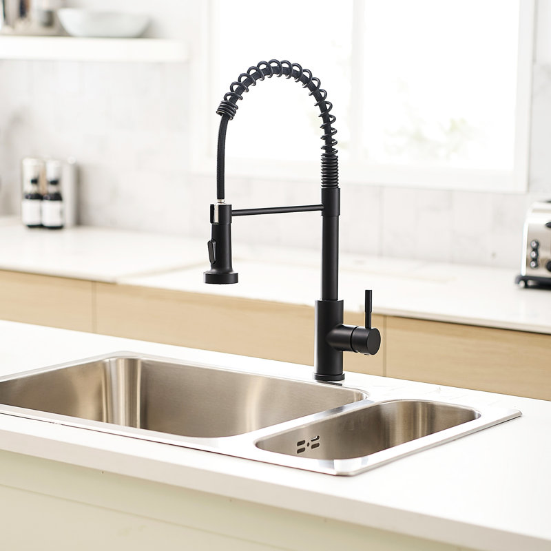 Matte Black Kitchen Faucet, Pull Out Spray Head, Single Lever, Consistent Water Stylish Faucet With , Efficient Cleaning