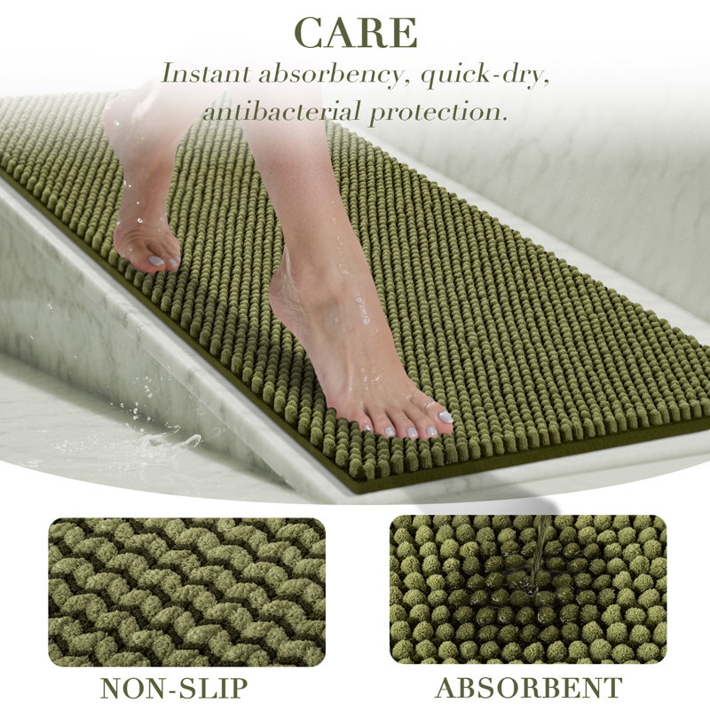 Thick Soft Absorbent Non Slip Boho Bath Mats, Olive, 20*47+20*32