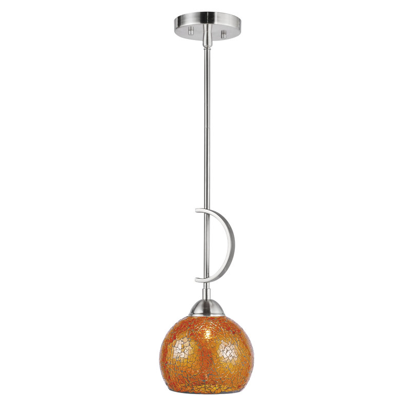 Gennadius 1 - Light Single Pendant, Amber Mosaic Bell, Satin Nickel