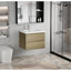 Meuble-lavabo flottant avec lavabo, conception murale pour une décoration de salle de bain moderne et peu encombrante.