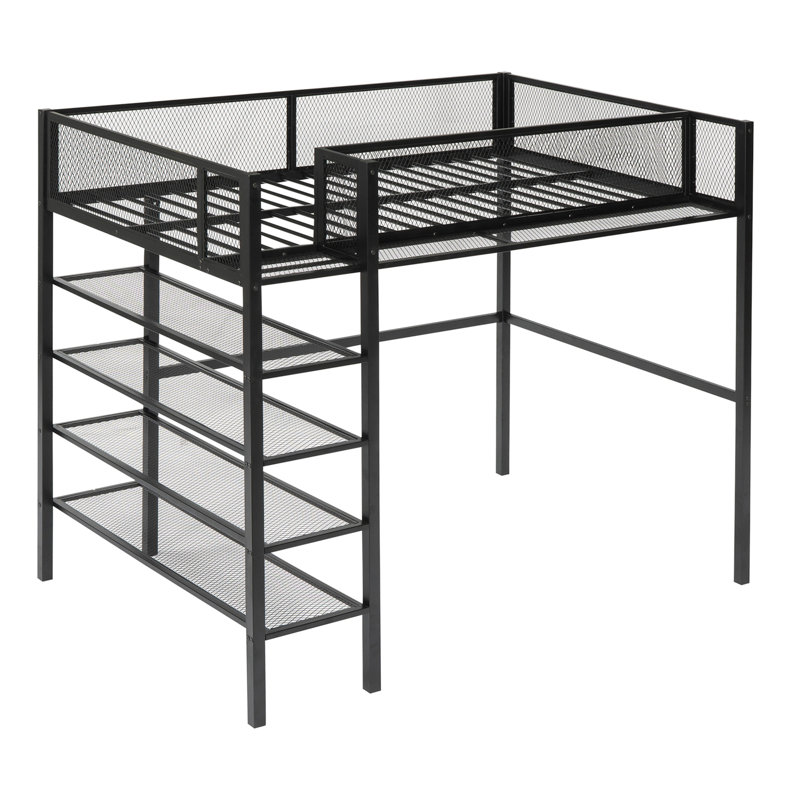 Structure de lit en métal Addileigh Castra avec tablettes et lumières, Noir