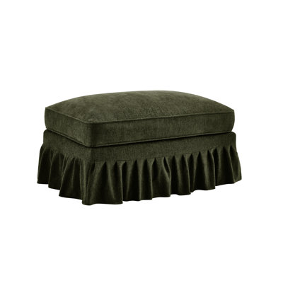 Green Chenille Ottoman with Detachable Ruffled Skirt - Soft Comfortable Accent Furniture for Living Room, Curved Design