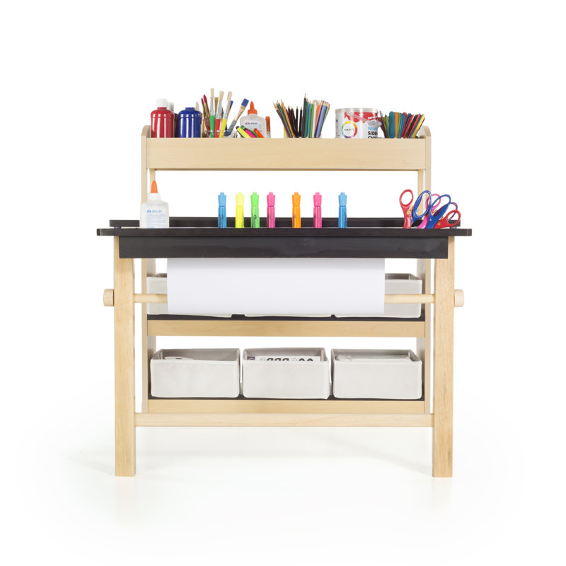 Kids' Wooden Art Center with Storage and Stools