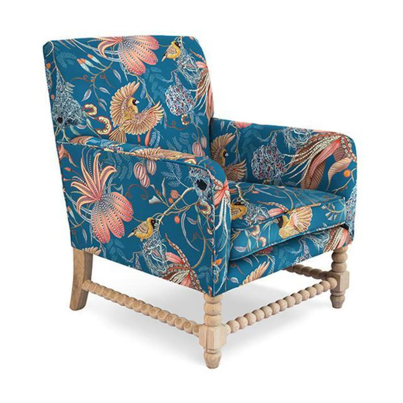 Bean Armchair Upholstered in Ardmore Fabric, Thanda Nests Midnight Linen Blend