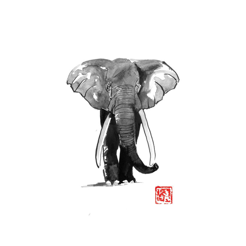 Éléphant par Péchane - reproduction d'art sur toile tendue, H 40 po x l 26 po x P 1,5 po