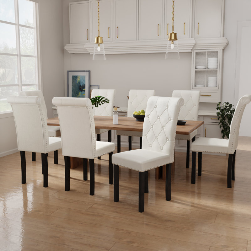 Ensemble de 8 chaises de salle à manger capitonnées et rembourrées à têtes de clou, Beige