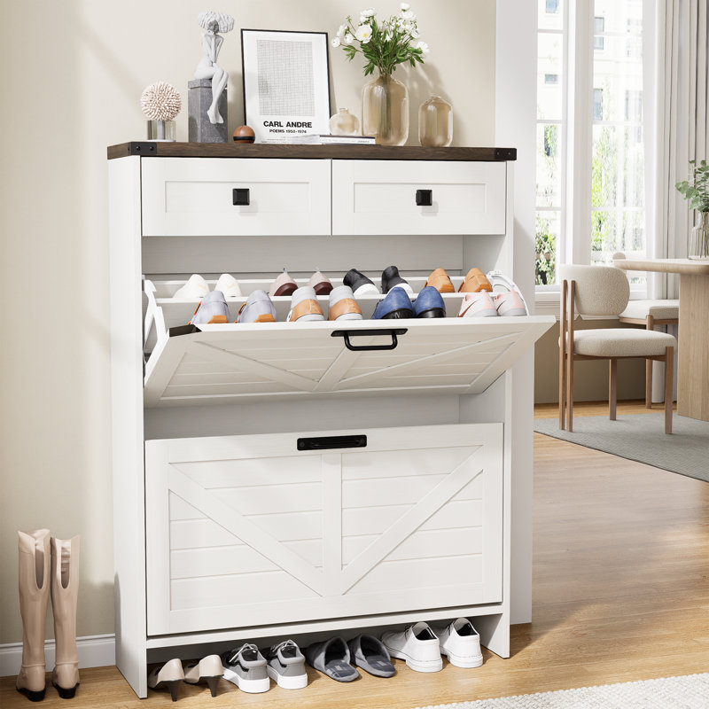 16 Pair Flip Down Shoe Storage, White