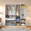 Armoire 4 portes avec tablettes ouvertes, tiroirs, miroir pleine longueur, tringles et crochet-1756992516
