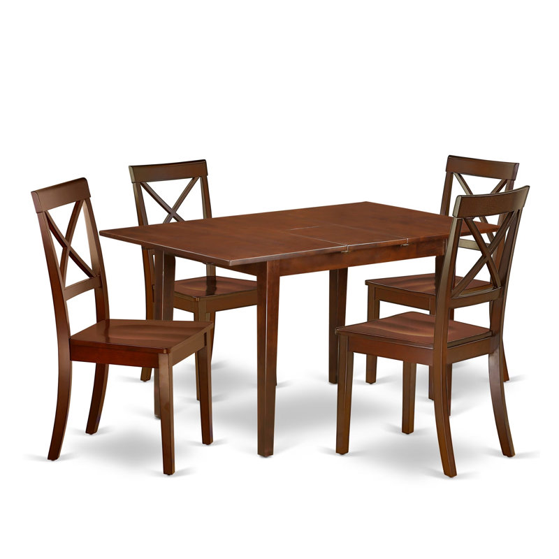 Ensemble de table de salle à manger 5 pièces pour 4 personnes comprenant une table de cuisine rectangulaire avec rallonge papillon et 4 chaises de salle à manger, 32 x 54 pouces, acajou