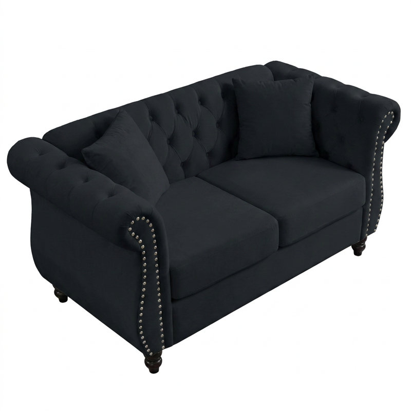 Canapé modulaire Chesterfield avec garniture cloutée et dossier capitonné, Black