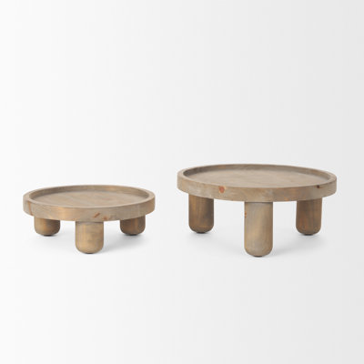 Wynn Round Light Brown Wood W/ Gray Wash Wooden Trays