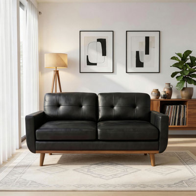 Canapé 65 po moderne à deux places minimaliste 65 po avec tissu en aluminium respirant et pieds en bois massif