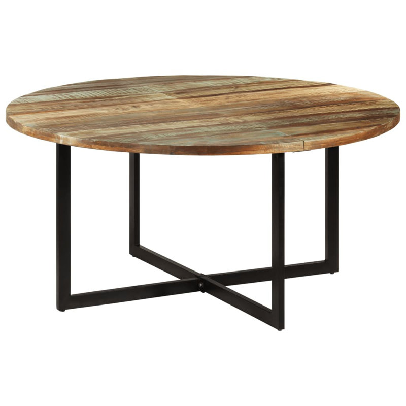 Parineeti Round Solid Wood Top Metal Base Dining Table, Reclaimed Wood