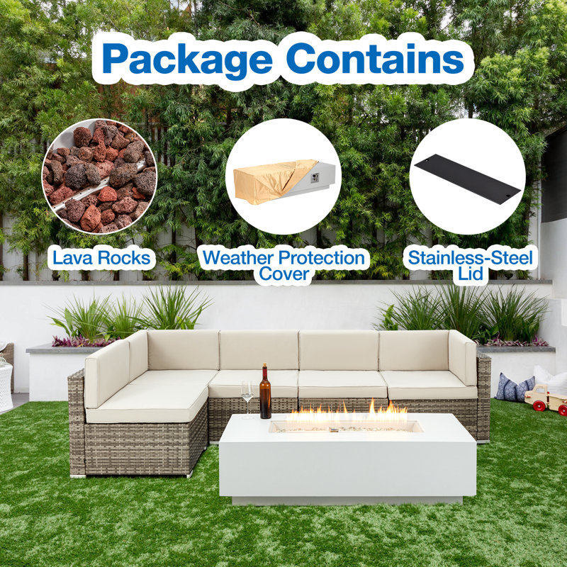 Clyne 15.5'' H x 56'' W MGO Concrete Propane Outdoor Fire Pit Table (Tank and Tank Cover Not Included）, White