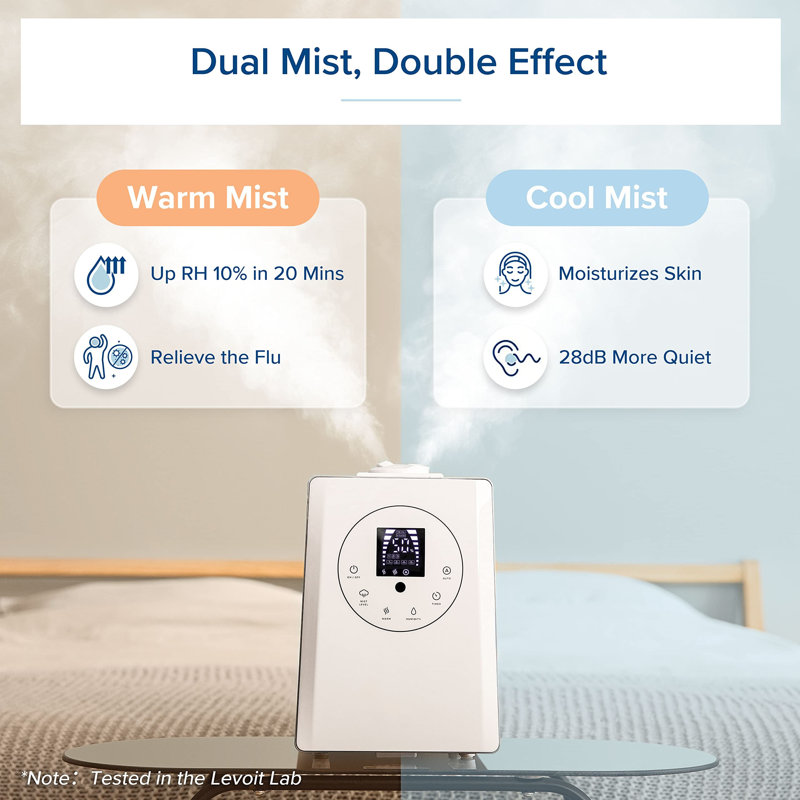 White Ultrasonic Humidifier with Warm and Cool Mist, 6L Capacity