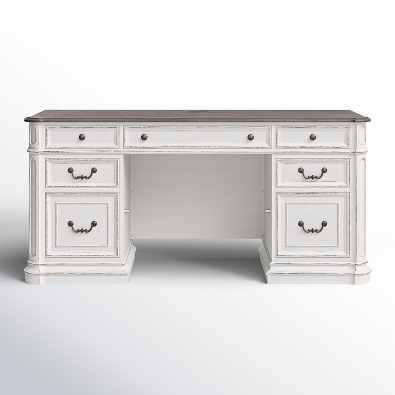 Traditional White Home Office Desk with USB Ports and Drawer