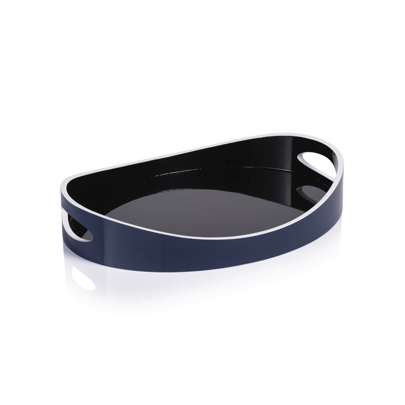 Plateau de service noir marine laqué, L 15,75 po x P 11,75 po x H 2,75 po