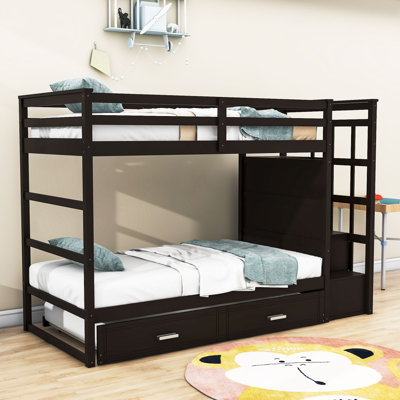 Glady Kids Twin Over Twin Bunk Bed with Trundle with Drawers