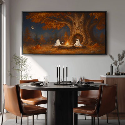 Large Framed Canvas Wall Art - Halloween Ghost Forest Night Decor - 60"x30"