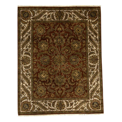 Tapis oriental vert / rouge / ivoire en laine noué à la main 7 pi 10 po x 10 pi