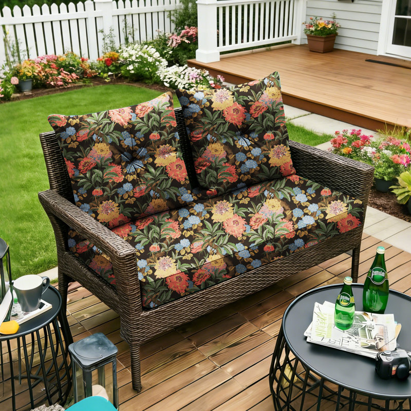 Outdoor Loveseat Deep Seat Cushion Set, 46"X24"X5" High-Density Foam, Solution-Dyed Fabric Water-Repellent UV-Resistant, Zippered Removable Cover For Patio Bench Swing,Floral