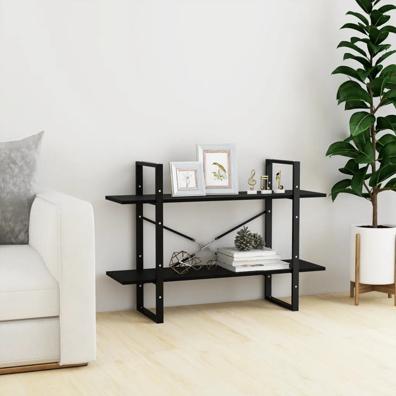 2-Tier Book Cabinet Engineered Wood, Black, 27.6" H x 23.6" W x 11.8" D