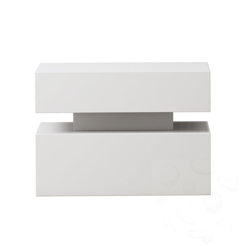 Ensemble de 2 tables de chevet murales avec tiroirs et lumière DEL, Blanc ancien