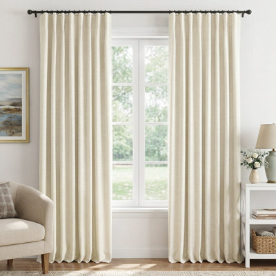 100% Blackout Curtains Linen Textured Solid Thermal Insulated Curtains & Drapes For Living Room Bedroom (50" Wide, Set Of 2)