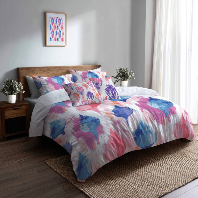 Ensemble d'édredon 6 pièces Boho - Ensemble de literie et coussin décoratif bleu pastel Ikat
