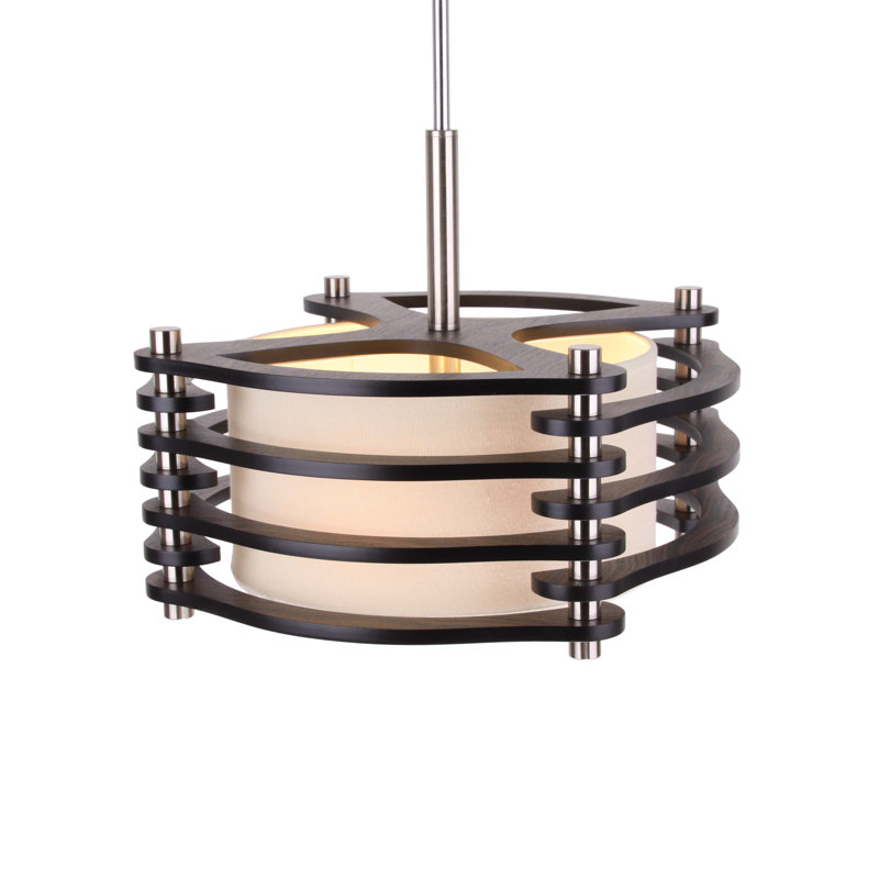 Luminaire suspendu tambour 3 lumières Steps, Nickel satiné, Espresso