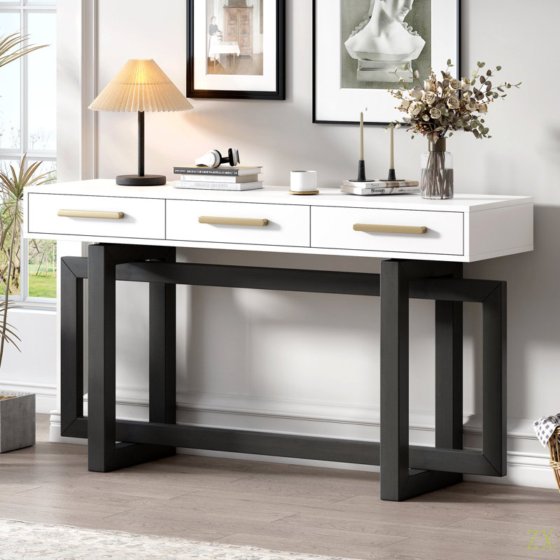 Elegant Console Table With Three Drawers, Extra Long Entryway Table For Entryway, Hallway, Living Room, Foyer, Corridor, Gray