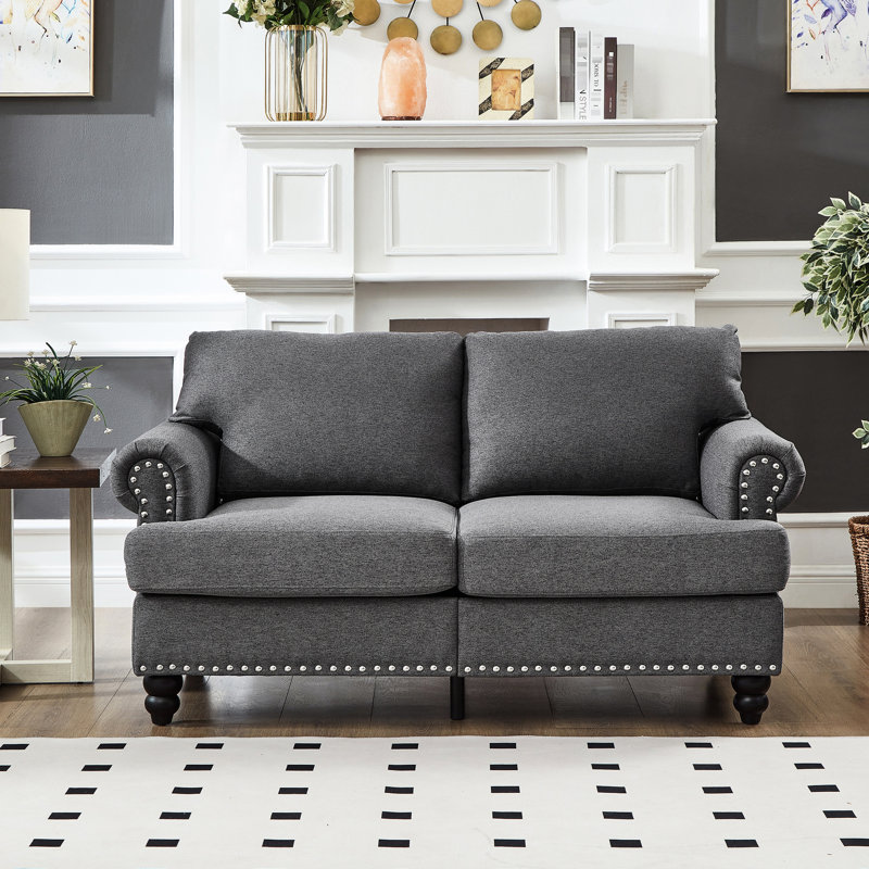 59,5 po, moderne et confortable, 100%, accoudoir rond, rangement, structure en bois massif, coussin de siège à ressorts ensachés à haute densité, housses de coussin amovibles de style classique, pieds gris, housse en mousse,