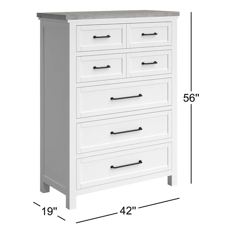 Commode 5 tiroirs Gabby, Blanc / brume