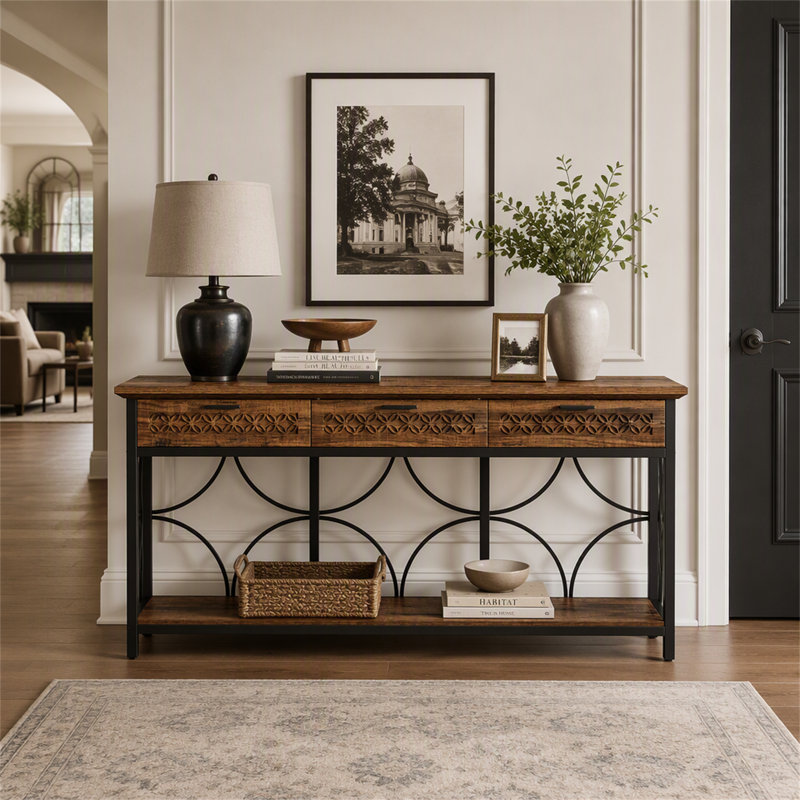 Console de 70,9 pouces, table d'entrée longue avec tiroirs de rangement