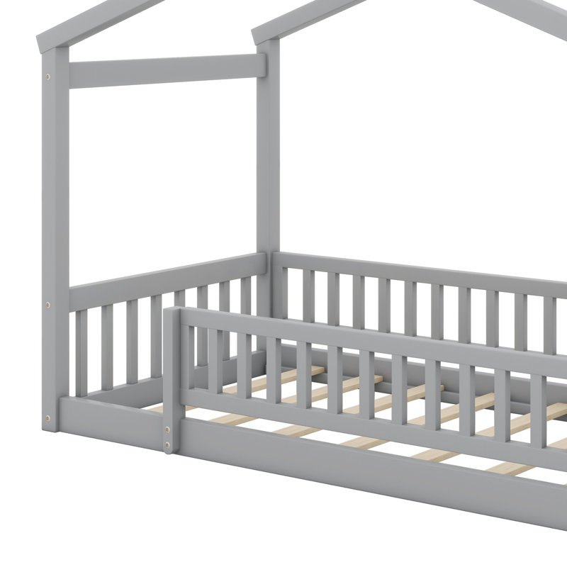Cadre de lit en bois avec clôture, Gris