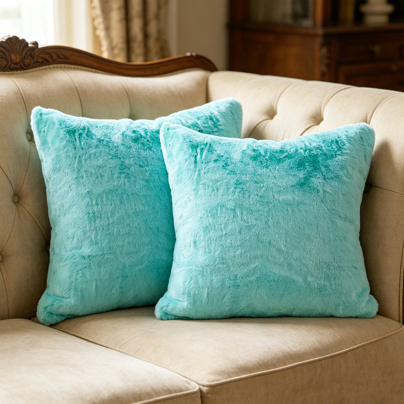 Housse de coussin lourd en fausse fourrure, H 26 pi x l 26 pi, Turquoise blanchi