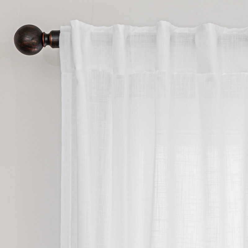 Toyoko Linen Blend Semi-Sheer Back Tab Curtains, White, 60" W x 84" L