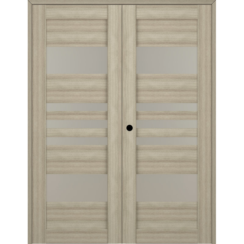 Shambor Pine and Frosted Glass 60" Double Prehung French Door