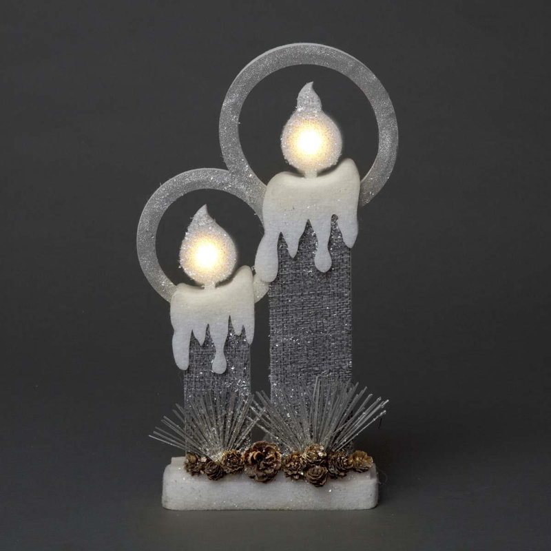 51cm Grey Twin Candle Christmas Lantern with Warm White LED Light, Battery Operated Indoor Tabletop Decoration