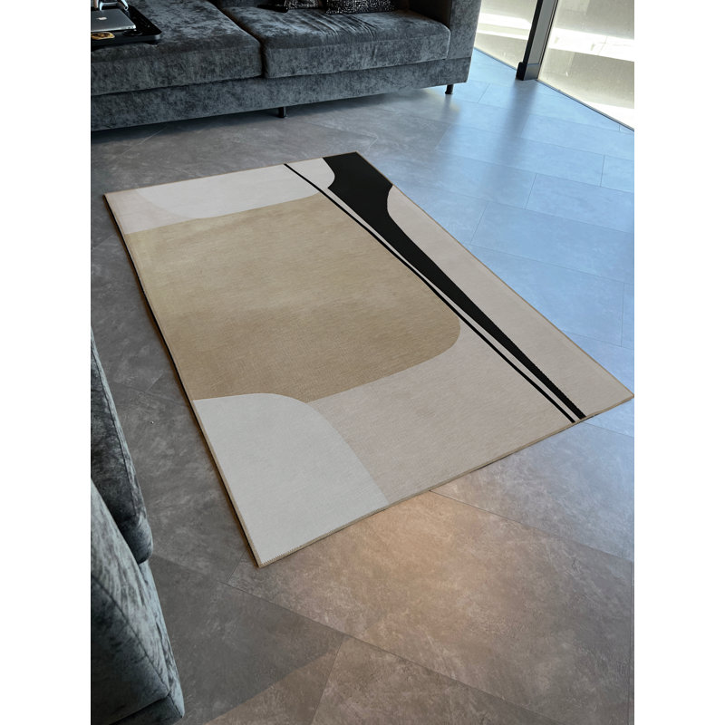 Tapis décoratif moderne à motif abstrait beige, Rectangle 3 pi 11 po x 5 pi 11 po