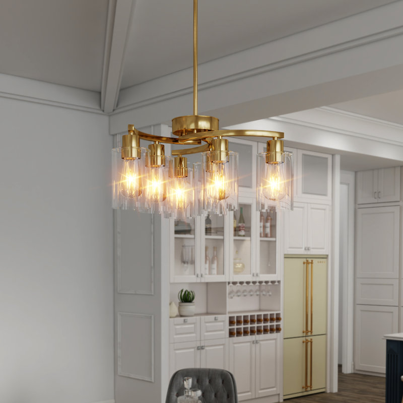 Lustre 6 lumières Modern Farmhouse, Six lumières, Doré, H 55 po x l 22 po x P 22 po