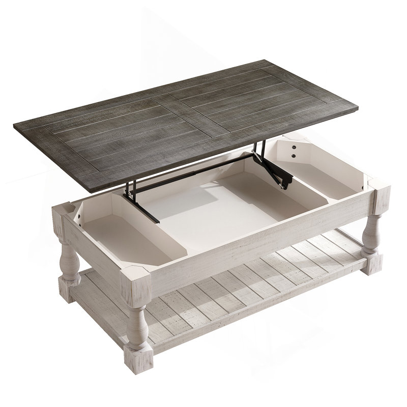 Table basse avec plateau fixe Farmhouse, Plateau gris antique / base blanc antique