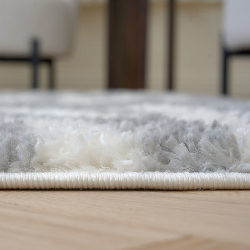 Moodi Modern Shaggy Area Rug Abstract Line Design, Runner 80 x 300 cm, Off-White/Grey