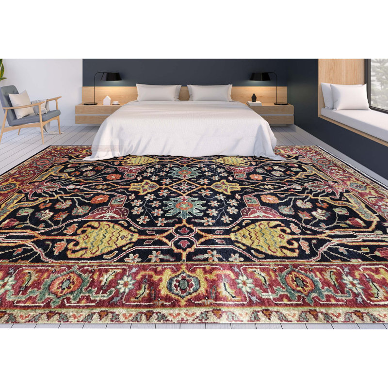 Wool Oriental Area Rug in Blue/Red/Beige/Gold, Rectangle 4' x 6'