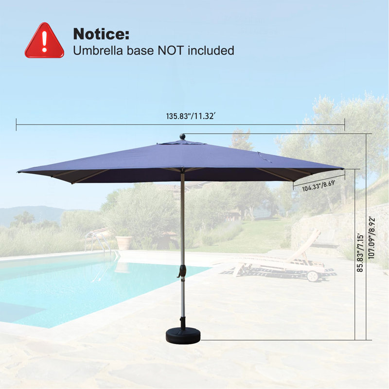 Parasol de patio rectangulaire à manivelle, bleu marine (base non incluse), L 135,83 po x P 104,33 po, Marine
