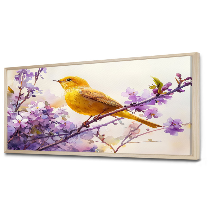 Art mural, oiseau chanteur dans le jardin II, H 28 po x l 60 po, Cadre flottant, Crème, crème