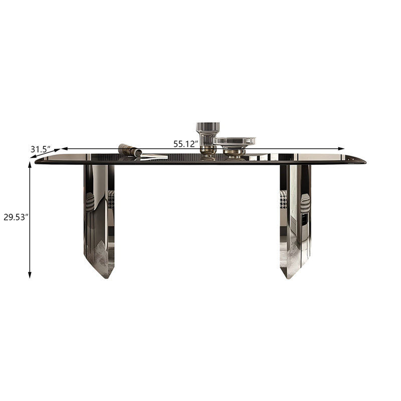 Table de salle à manger en acier inoxydable, H 29,53 po x L 55,12 po x l 31,50 po 