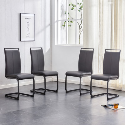 Modern High Back PU Faux Leather Dining Chair With C-Shaped Metal Legs For Home And Office Use