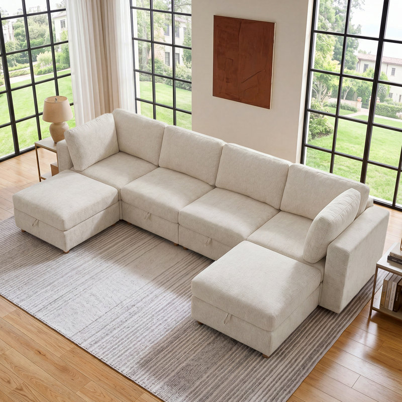 Canapé modulaire 6 pièces, canapé en U surdimensionné avec rangement pour siège caché, ensemble de salon convertible en chenille